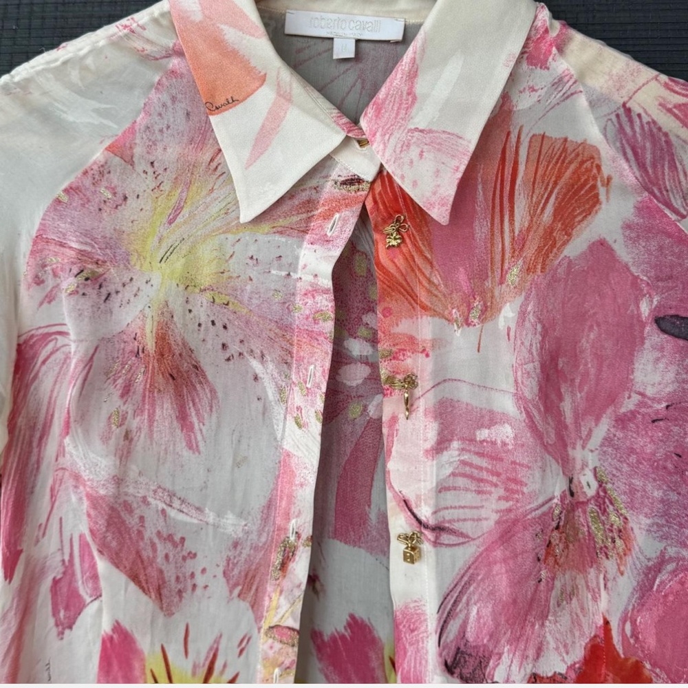 Roberto Cavalli Pink and Red Floral Blouse - Picture 2 of 6